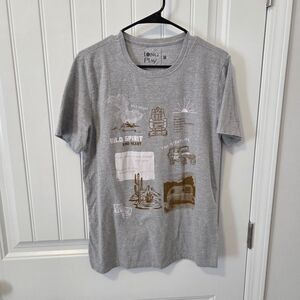 Vintage Long Play Outdoor Themed T SHIRT Heather Grey Sz Medium